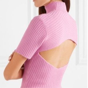STAUD Cropped High Neck Sweater with Open Back | Color: Rose Quartz | XS